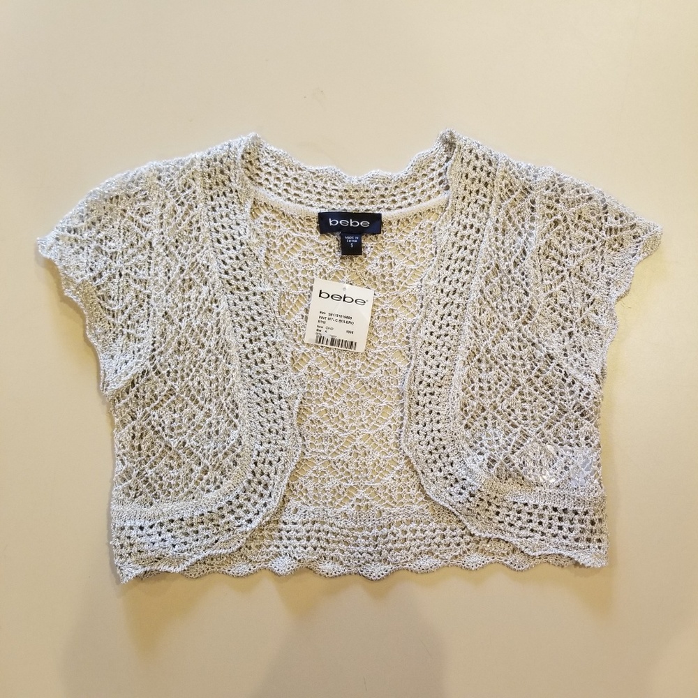 Bebe silver beige metallic shrug bolero knit small